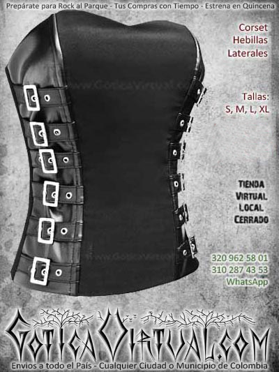 corset hebillas laterales negro bogota metalero rockero dark mujer economico bonito ventas online envios a todo el pais manizales cordoba sucre meta tunja cali cucuta cauca colombia