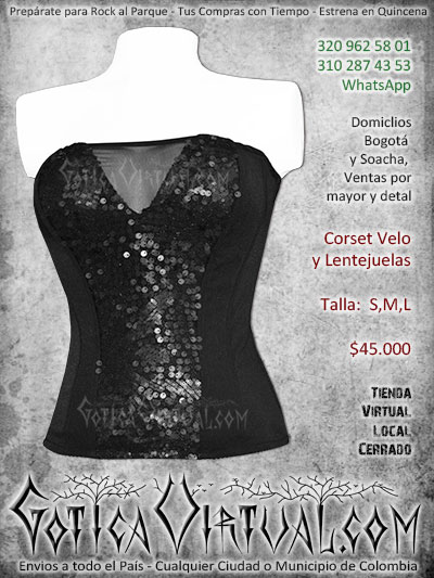 corset lentejuelas velo negro envios online bogota arauca caqueta santander mosquera antioquia manizales colombia