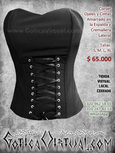 corset ojales cintas amarre espalda negro metalero rockero dark bodega ventas online envios a todo el pais cali medellin cucuta neiva narino monteria cesar colombia