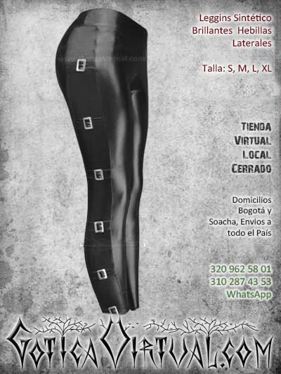leggins sintetico brillante hebillas laterales negro cuerina bogota mujer femenino economico barato ventas online envios todo el pais medellin cucuta manizales neiva narino colombia